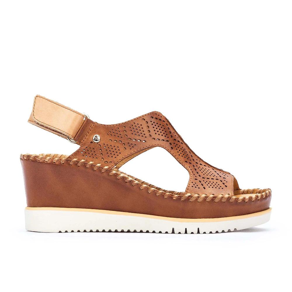 QVC Pikolinos Sandali In Pelle A T Con Tomaia Traforata E Zeppa 7 Cm