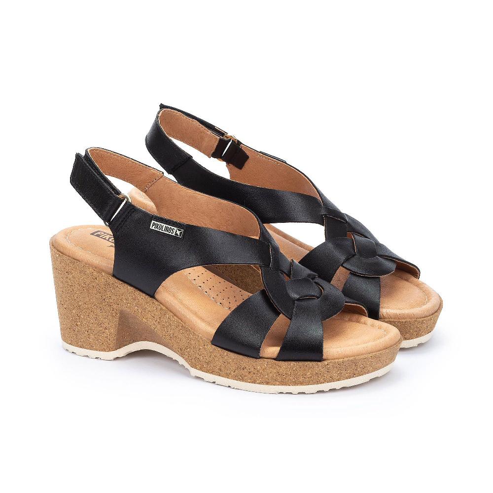 QVC Pikolinos Sandali in pelle con chiusura in velcro e zeppa