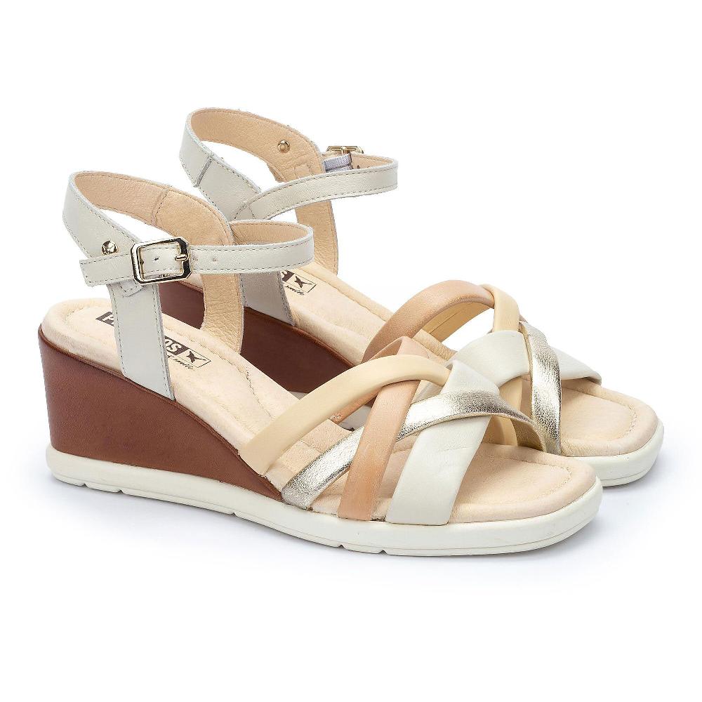 QVC Pikolinos Sandali in pelle con fascette e zeppa 7 cm