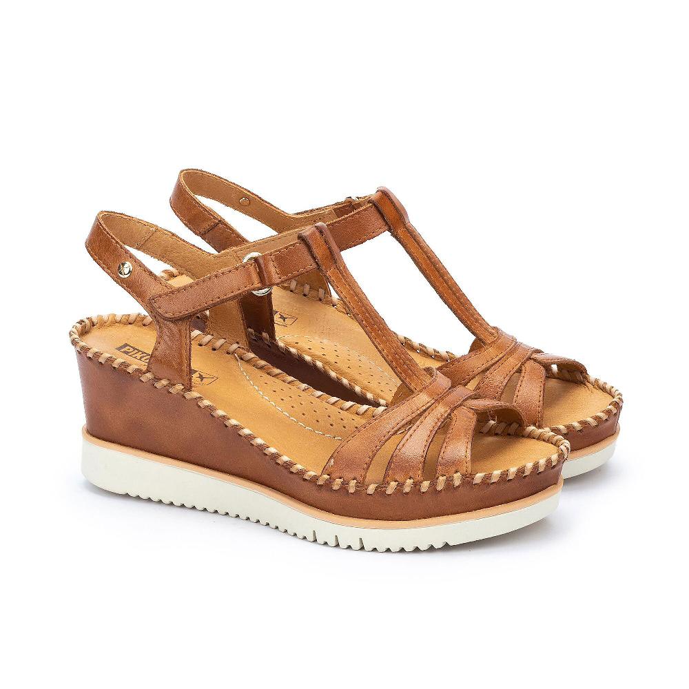 QVC Pikolinos Sandali in pelle con soletta imbottita e zeppa 7 cm