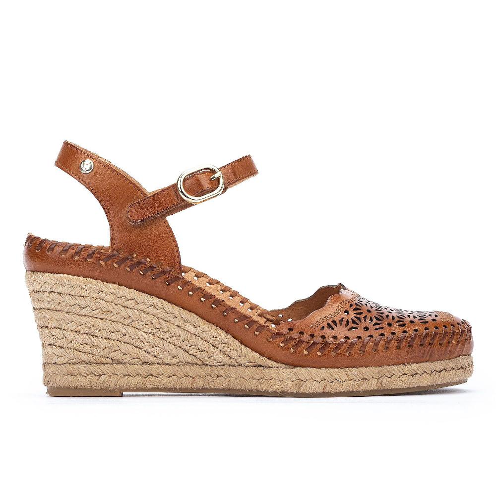 QVC Pikolinos Sandali In Pelle Traforata Con Zeppa In Corda 7 Cm