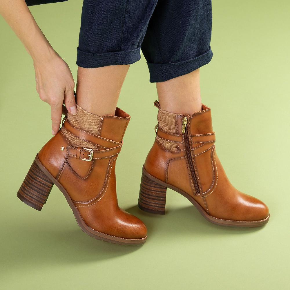QVC Pikolinos Tronchetto in pelle doppio cinturino zip laterale tacco 8cm