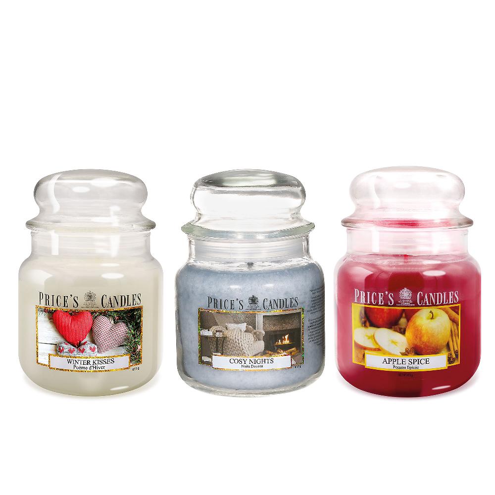 QVC Price's Candles 3 candele in giara media fragranze invernali avvolgenti