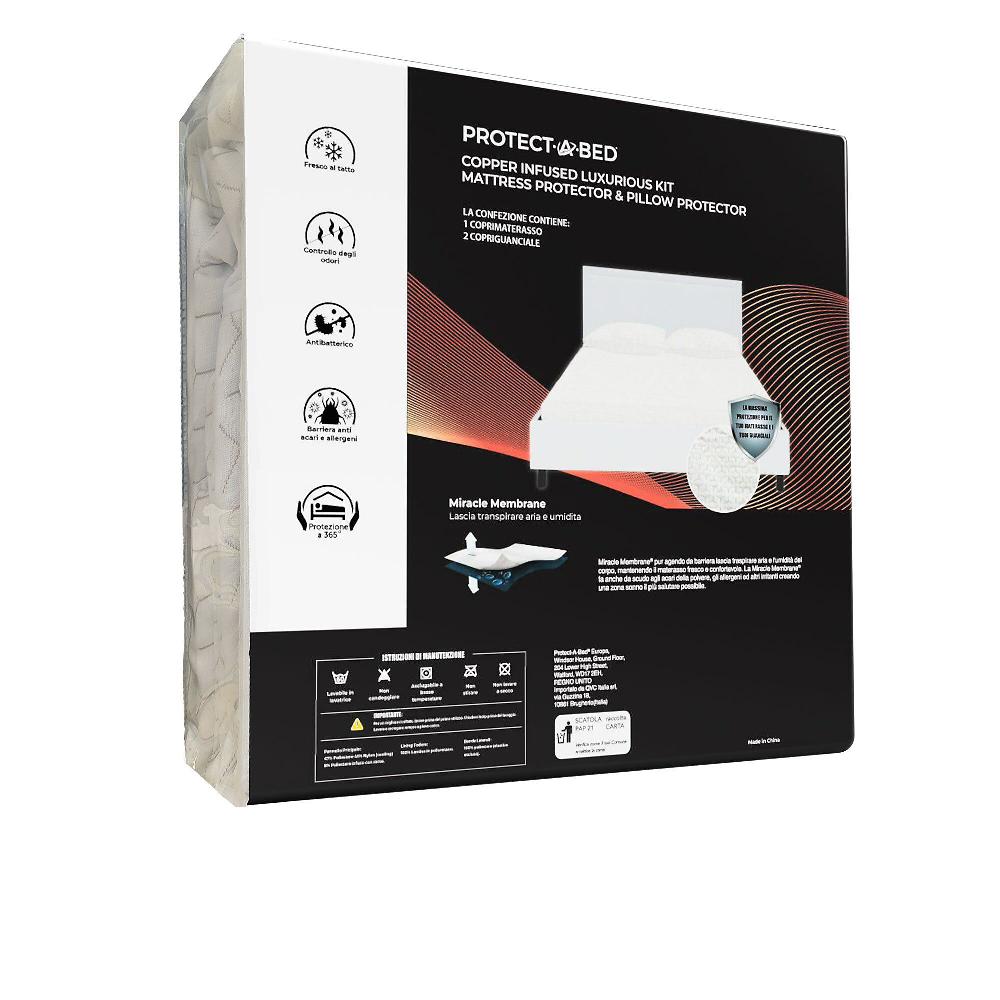 QVC Protect a Bed Set coprimaterasso e 2 copricuscini ad azione rinfrescante con fili di rame