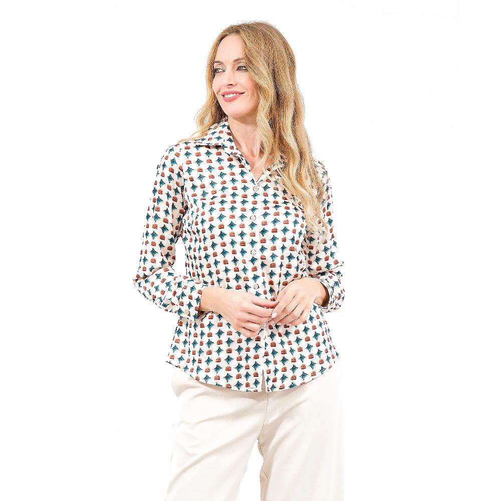 QVC A*dela Camicia in raso fantasia a manica lunga