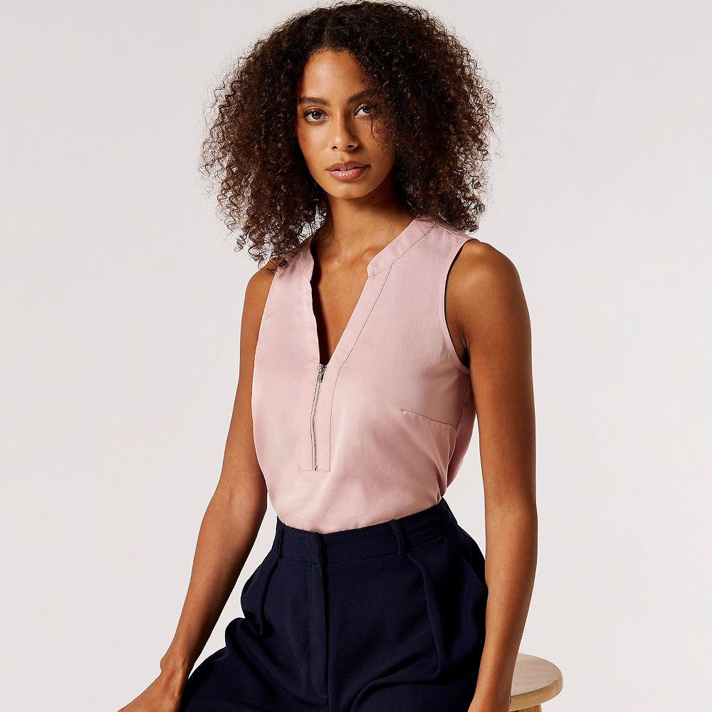 QVC APRICOT Blusa Smanicata Con Scollo A V E Zip