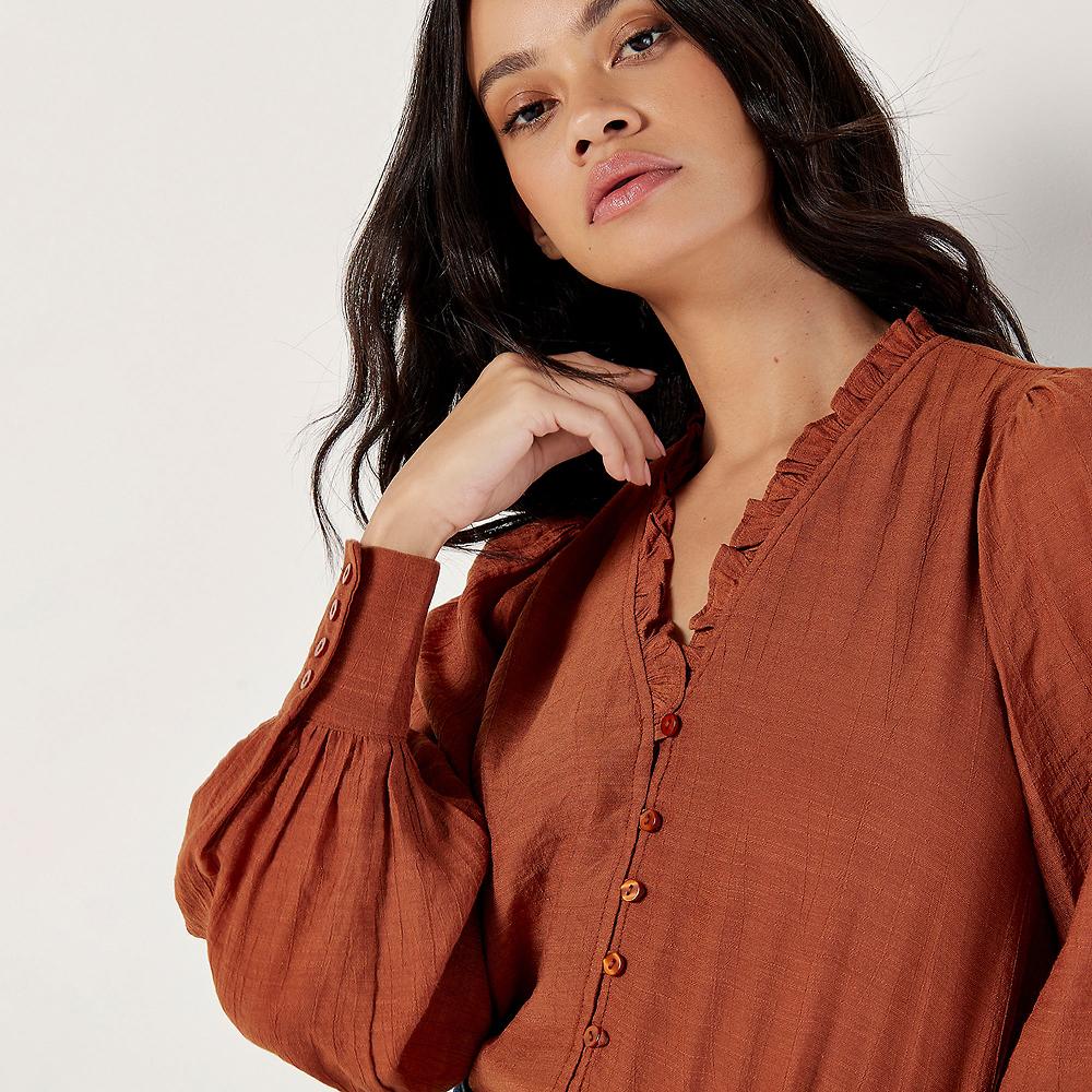 QVC APRICOT Camicia Con Scollo A V Con Rouches