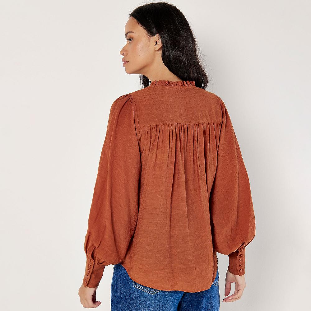 QVC APRICOT Camicia Con Scollo A V Con Rouches