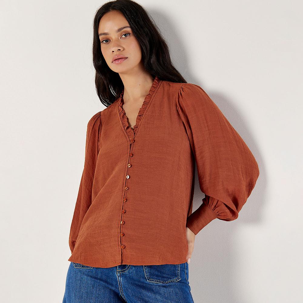 QVC APRICOT Camicia con scollo a V con rouches