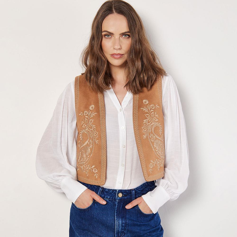 QVC APRICOT Gilet effetto scamosciato con ricamo