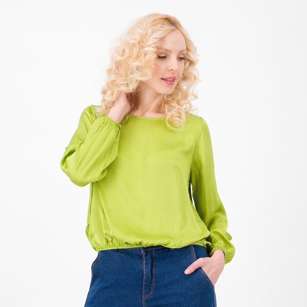 QVC Enjoy Blusa con scollo a barca in raso