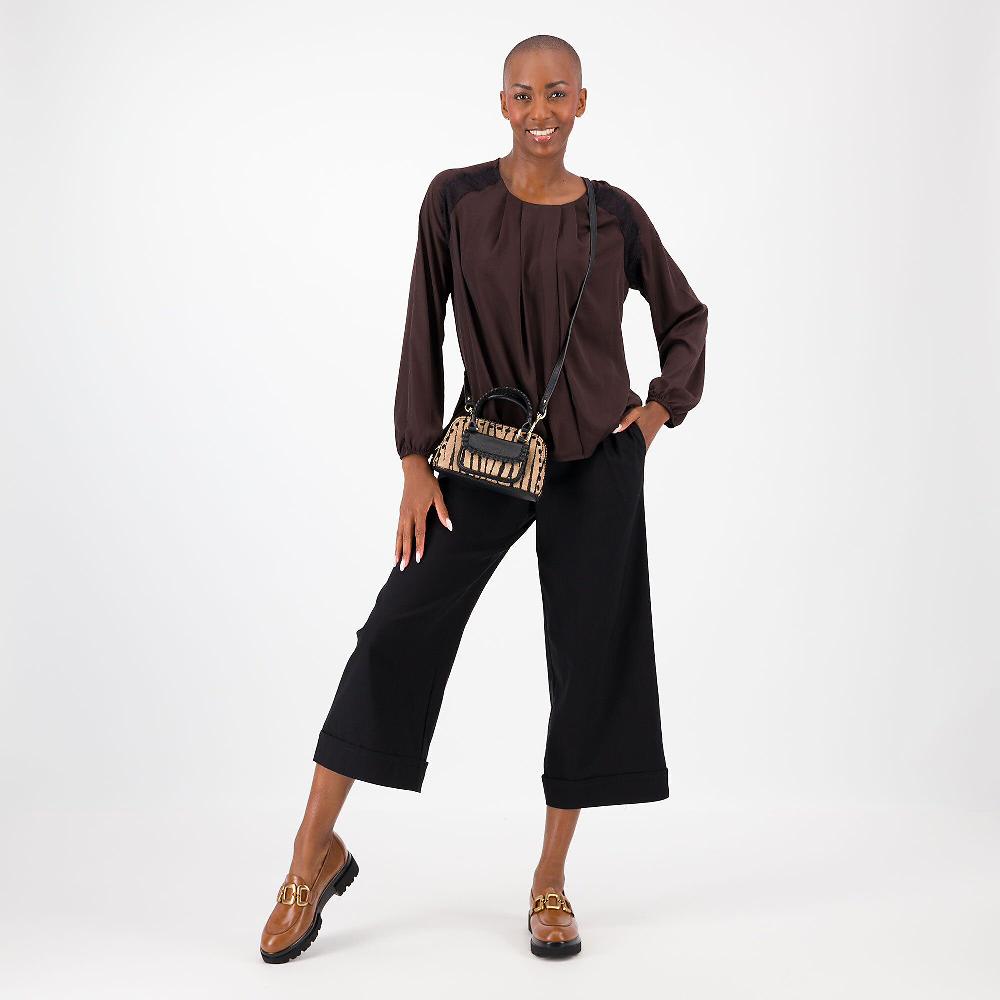 QVC Enjoy Blusa In Raso Motivo Pieghe Con Pizzo