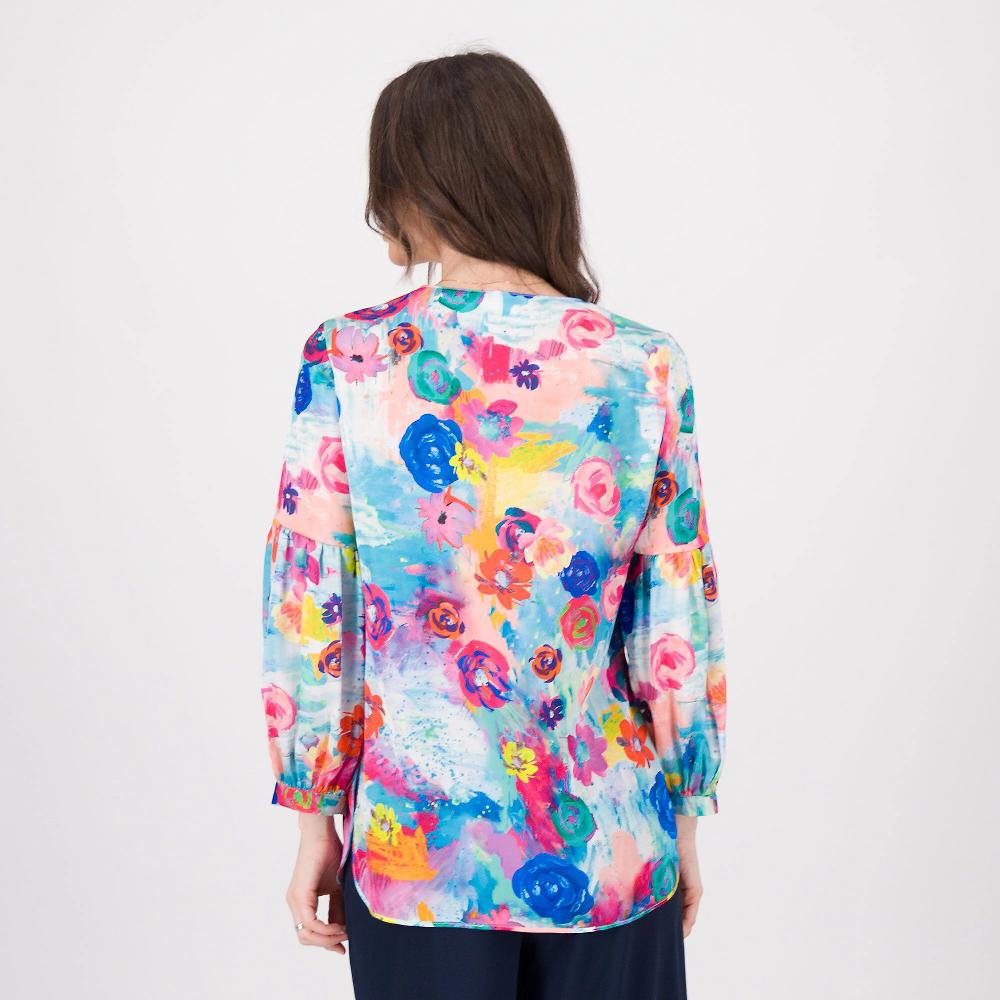 QVC EXTESA Blusa In Raso Fantasia Con Scollo A V