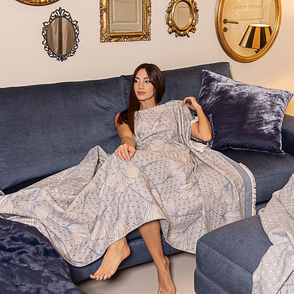 QVC Ferò Plaid In Cotone Cardato Jacquard 310 G/m¬?