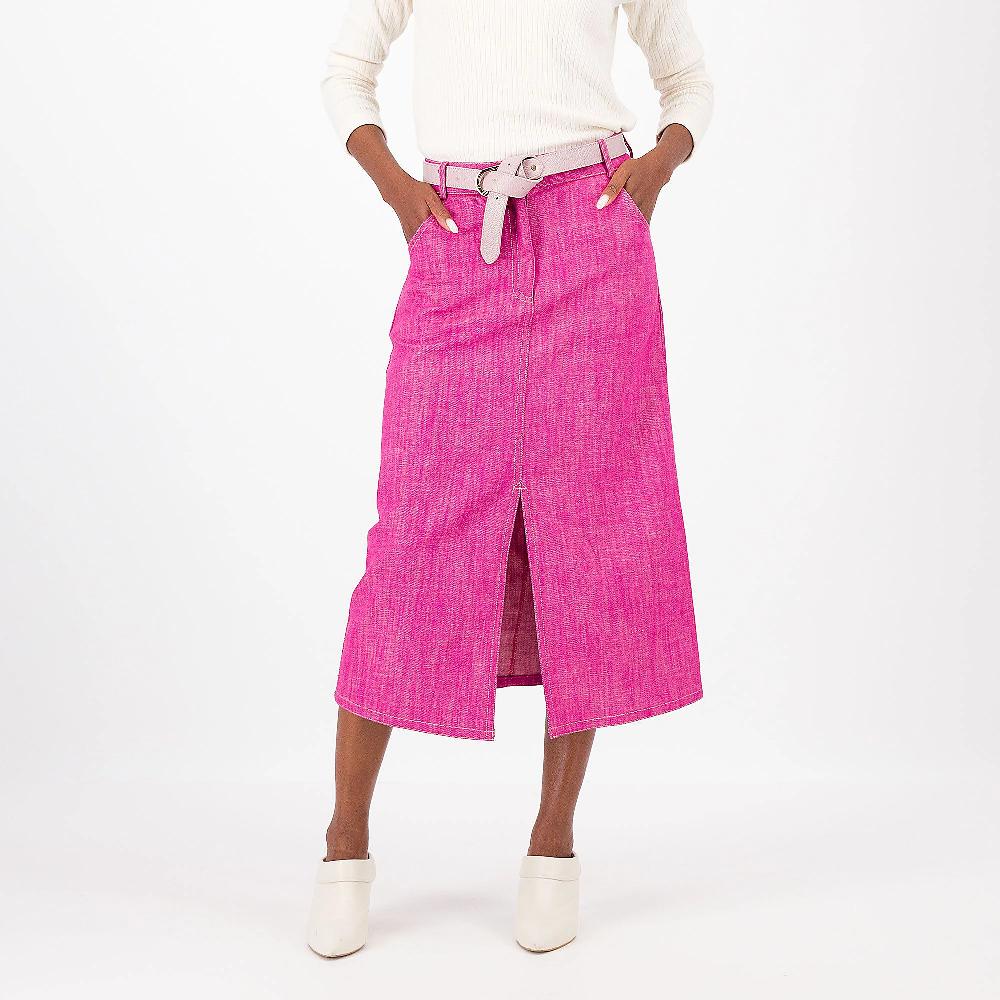 QVC M'ama Gonna longuette in tela jeans con spacco