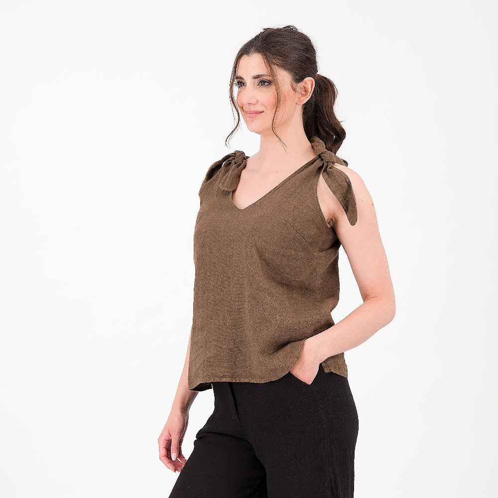 QVC Mood Atelier Top in lino con fiocchi