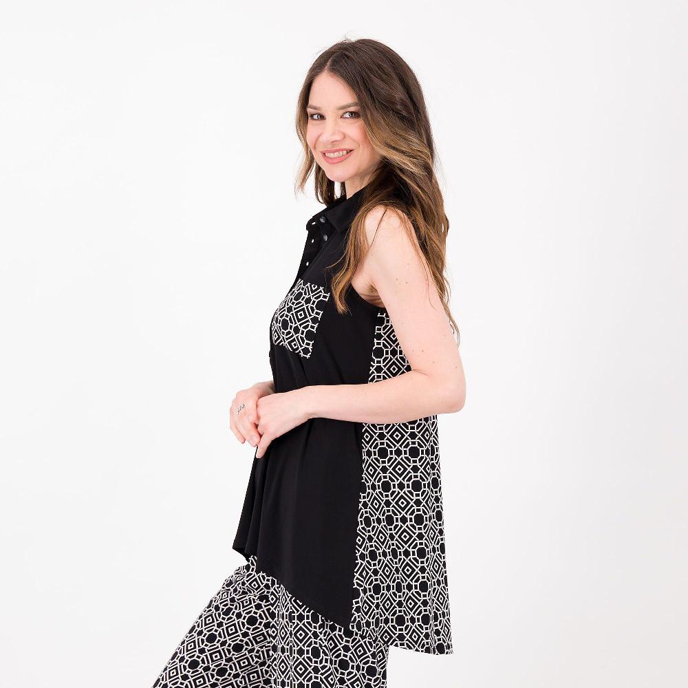 QVC Nina Leonard Maglia Smanicata Dietro Fantasia