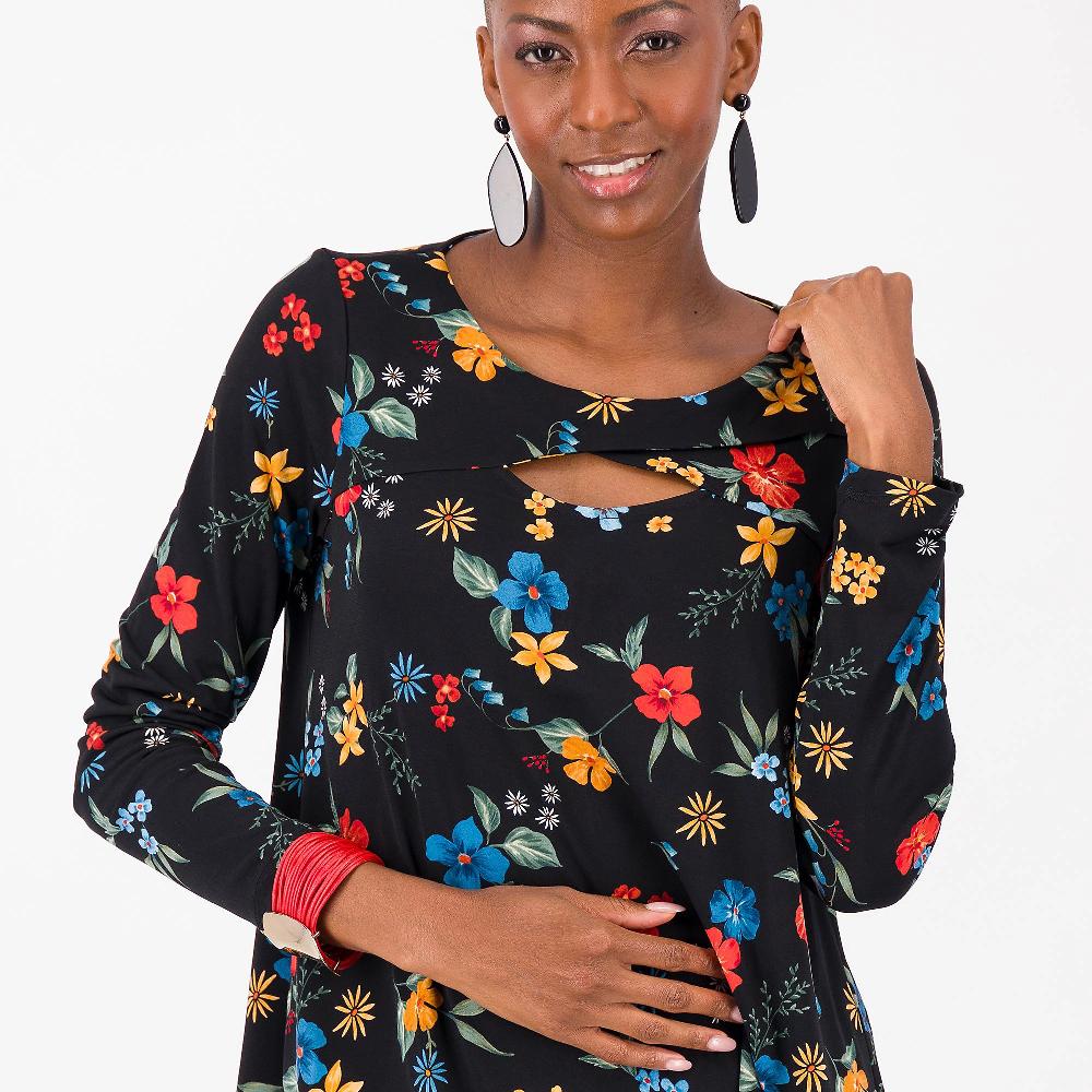 QVC Nina Leonard T-shirt Fantasia Con Manica Lunga