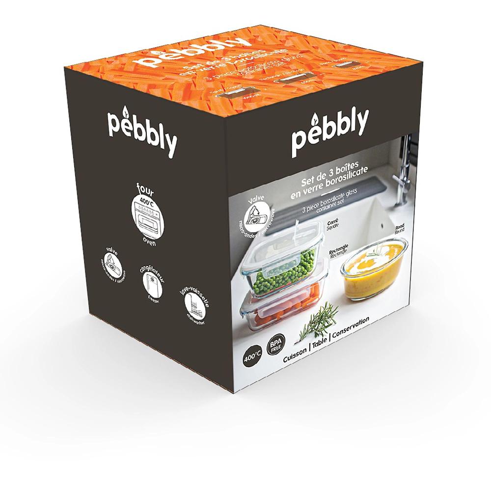 QVC Pebbly Set 3 Contenitori In Vetro Borosilicato