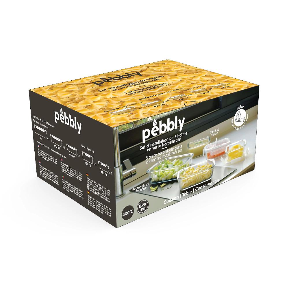 QVC Pebbly Set 5 Contenitori In Vetro Borosilicato