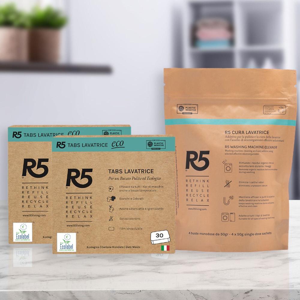 QVC R5 Living 2 Confezioni Eco Tabs Lavatrice + Cura Lavatrice 4 Dosi