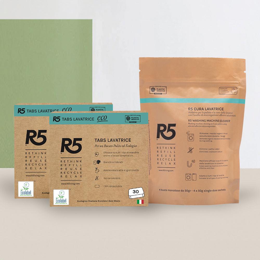 QVC R5 Living 2 confezioni Eco tabs lavatrice + cura lavatrice 4 dosi