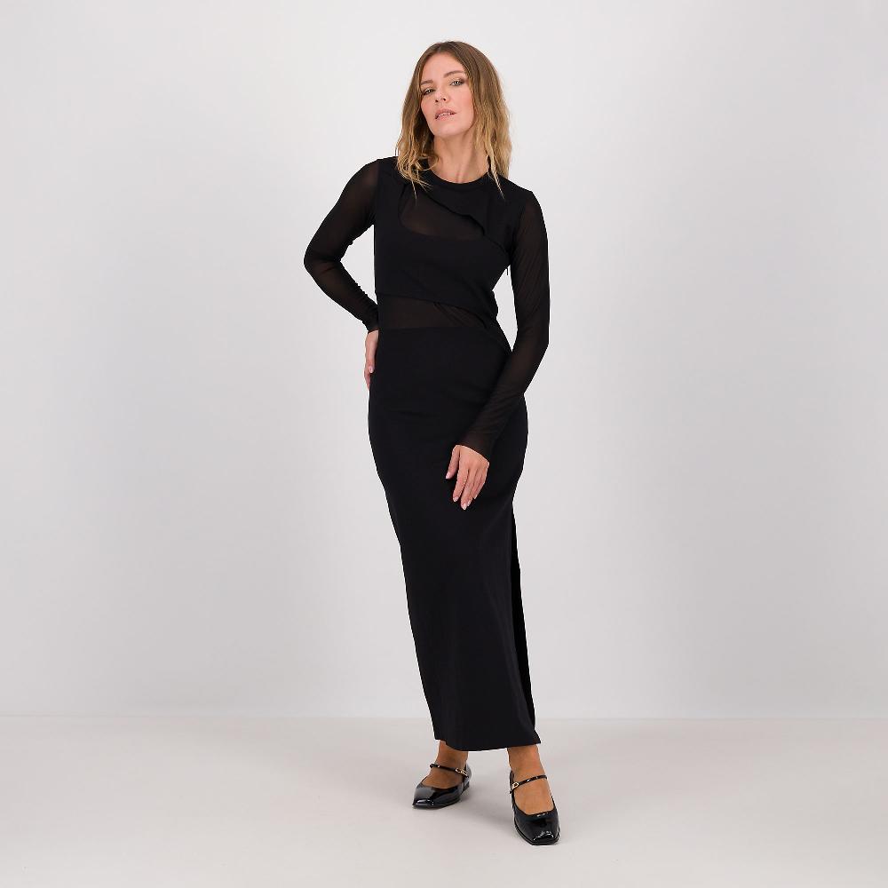 QVC REBEKA ROSS Abito Lungo A Sirena Con Inserti In Tulle E Spacco Laterale