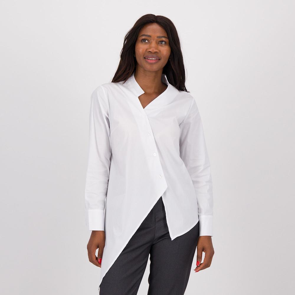 QVC Rebeka Ross Camicia asimmetrica in misto cotone collo alla coreana