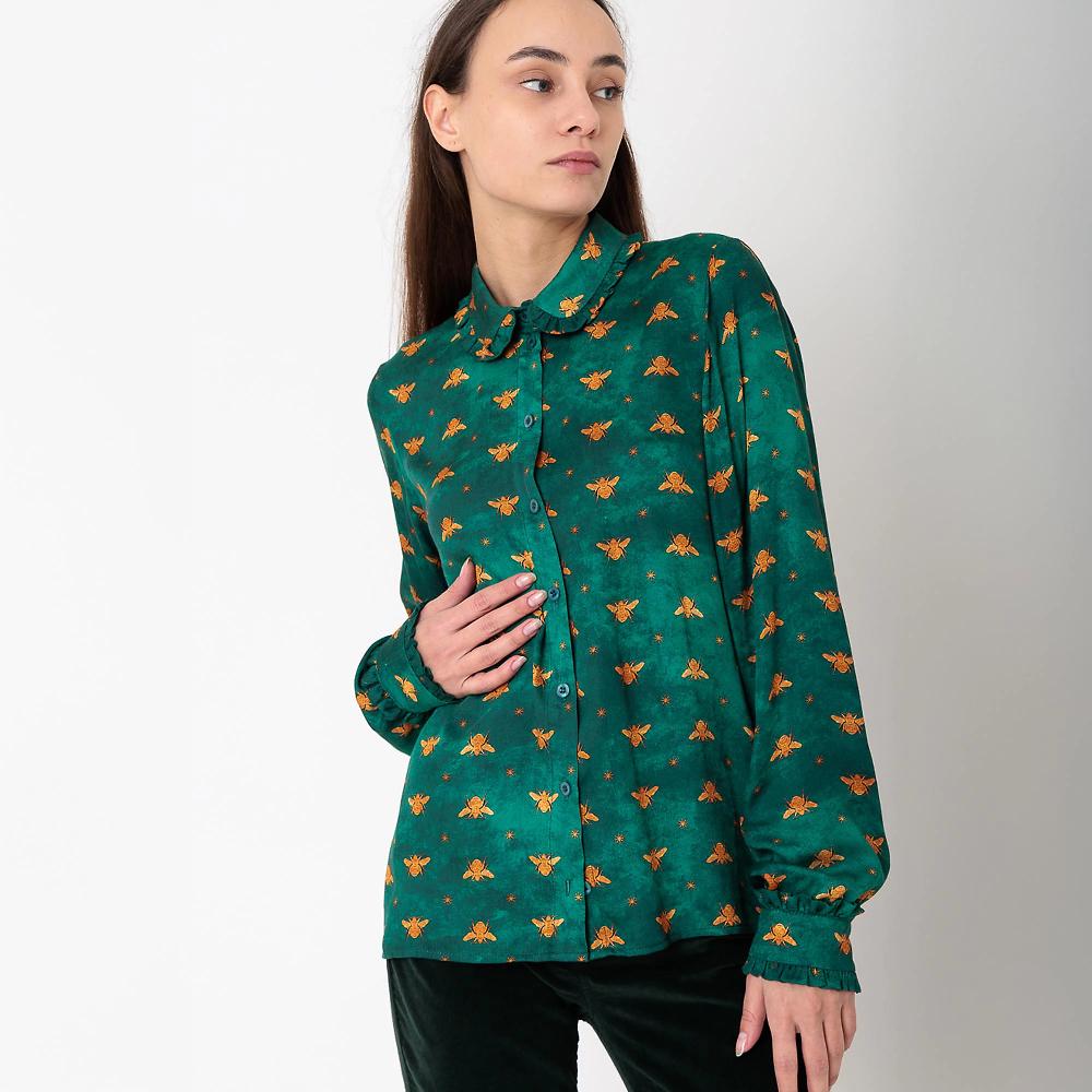 QVC Rebeka Ross Camicia in viscosa fantasia con volant maniche lunghe