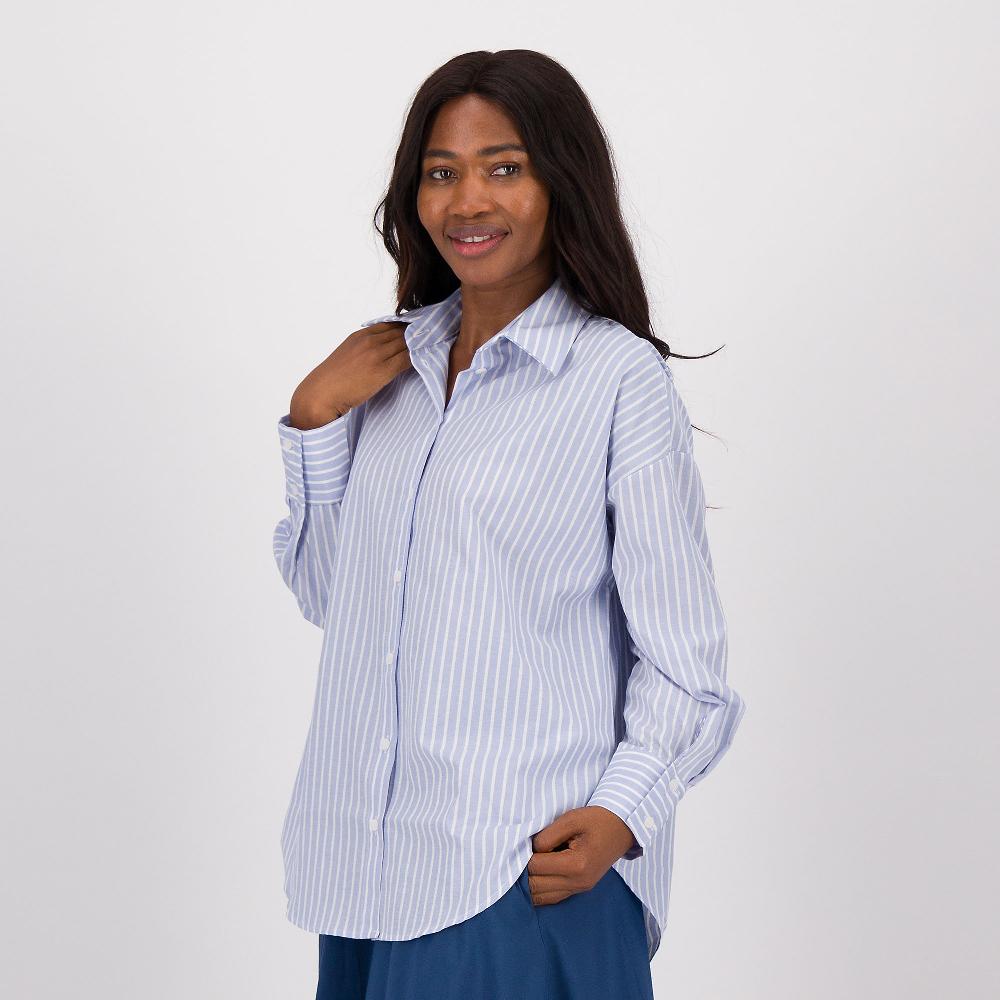 QVC Rebeka Ross Camicia over in tessuto rigato a maniche lunghe