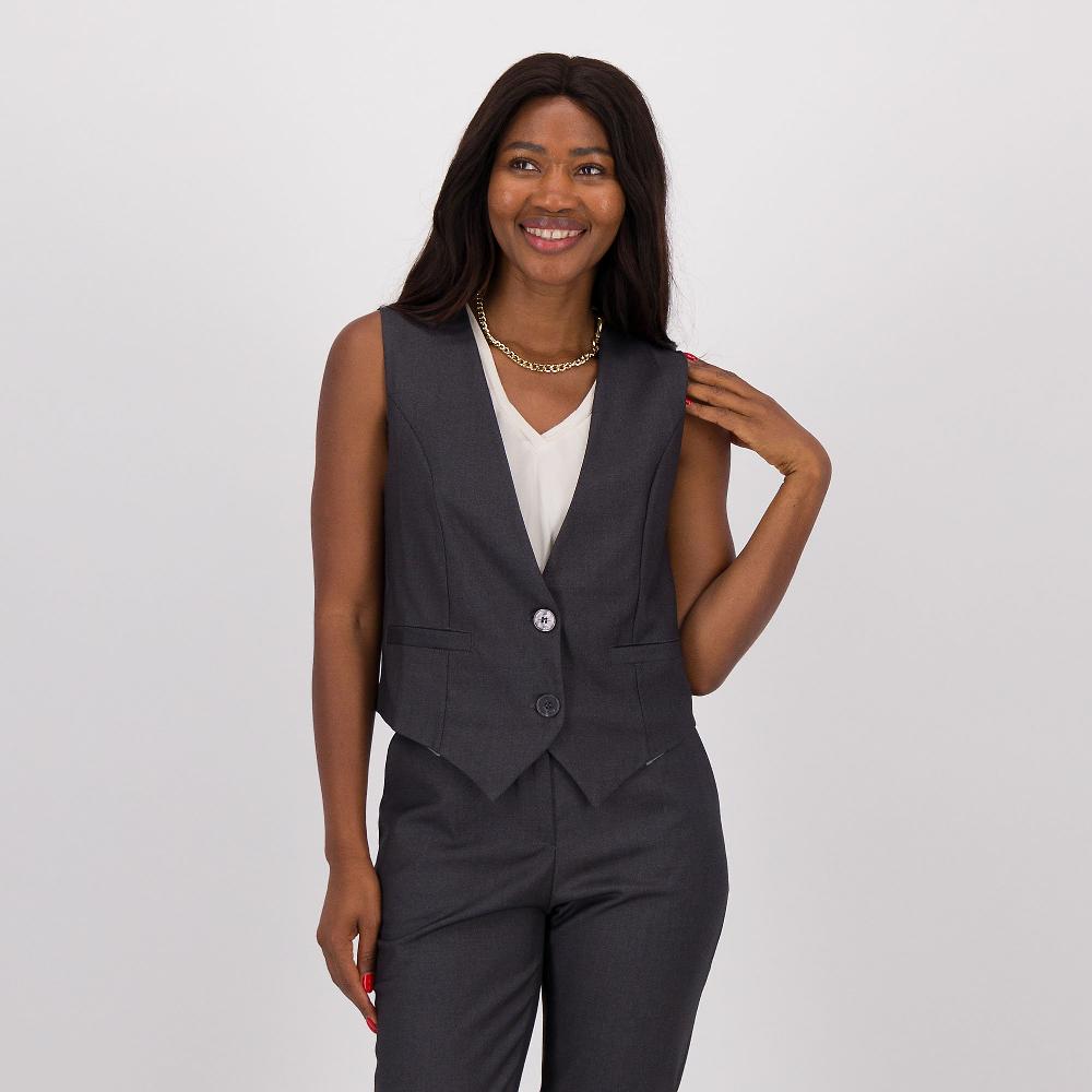 QVC Rebeka Ross Gilet monopetto in twill con scollo a V e tasche