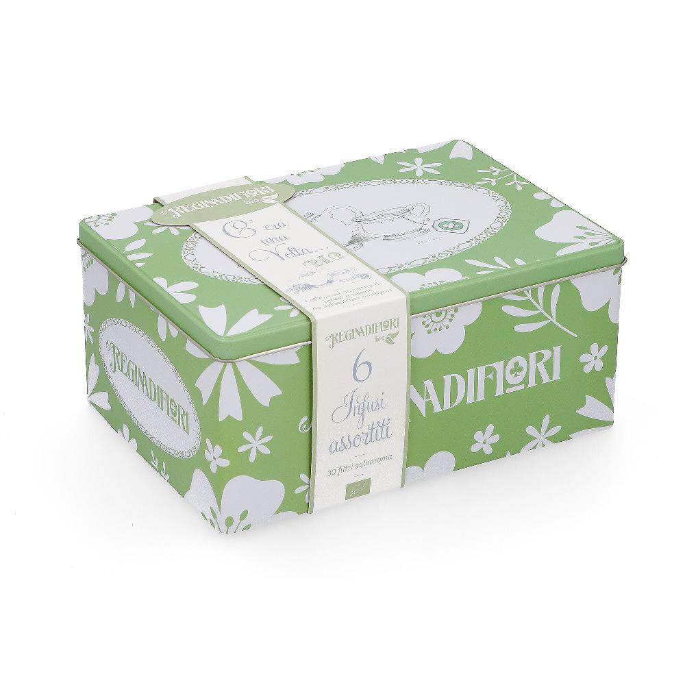 QVC Regina di fiori Latta regalo litografata con 30 tisane biologiche