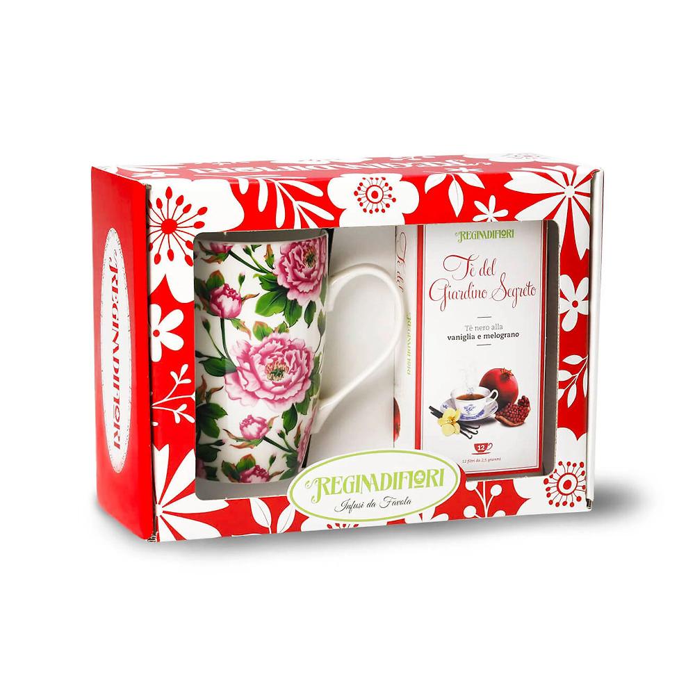 QVC Regina di fiori Set 12 filtri vaniglia e melograno con tazza
