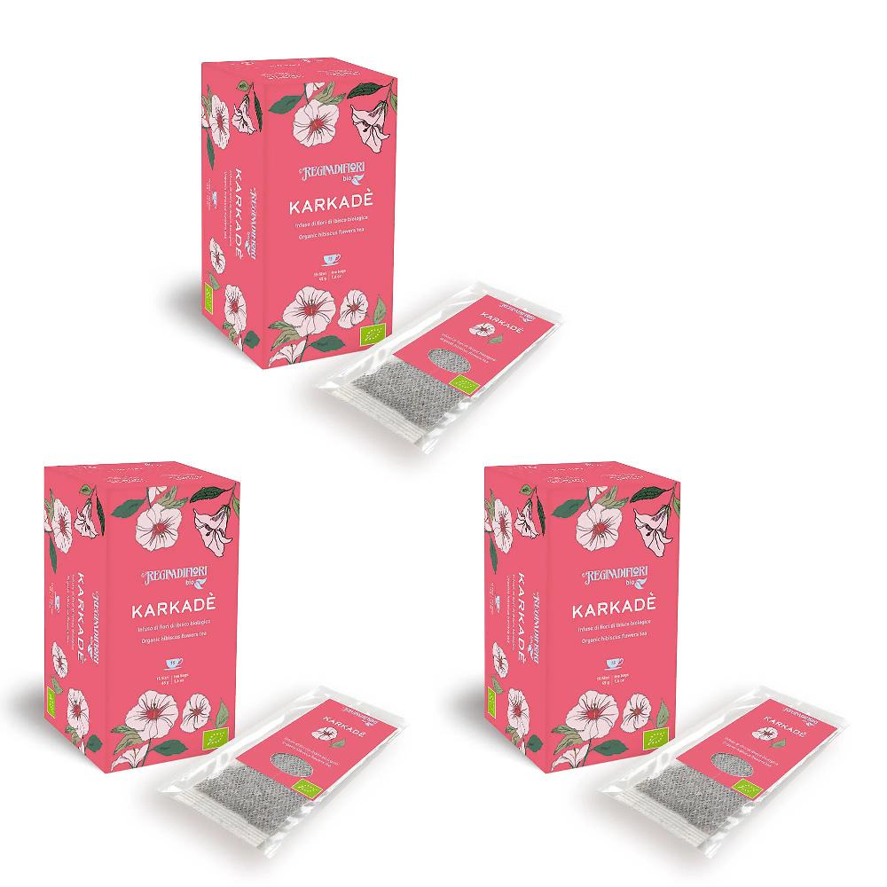 QVC Regina di fiori Set 3 confezioni di karkadè biologico con filtri sigillati