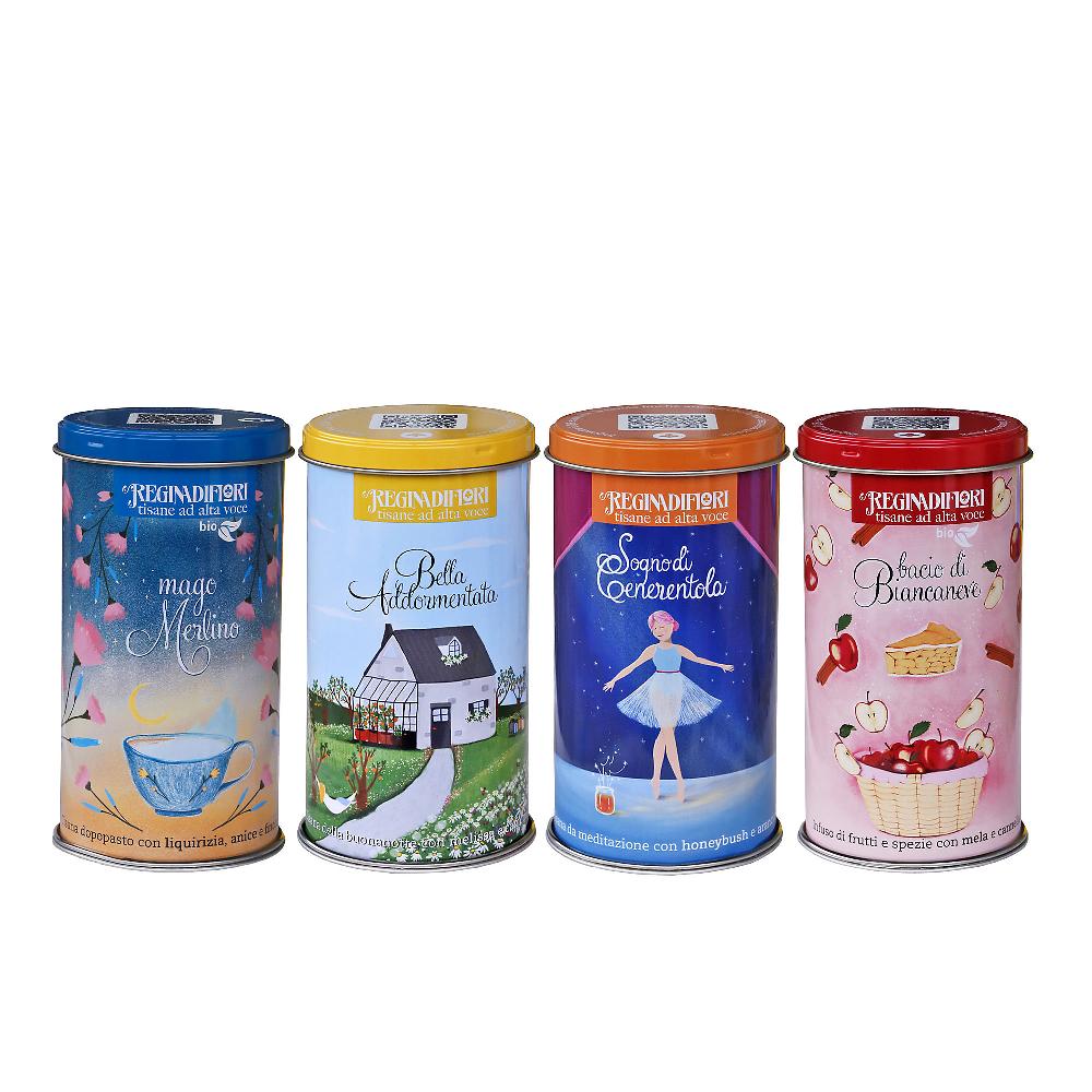 QVC Regina di fiori Tisane ad alta voce: 4 lattine da 12 filtri