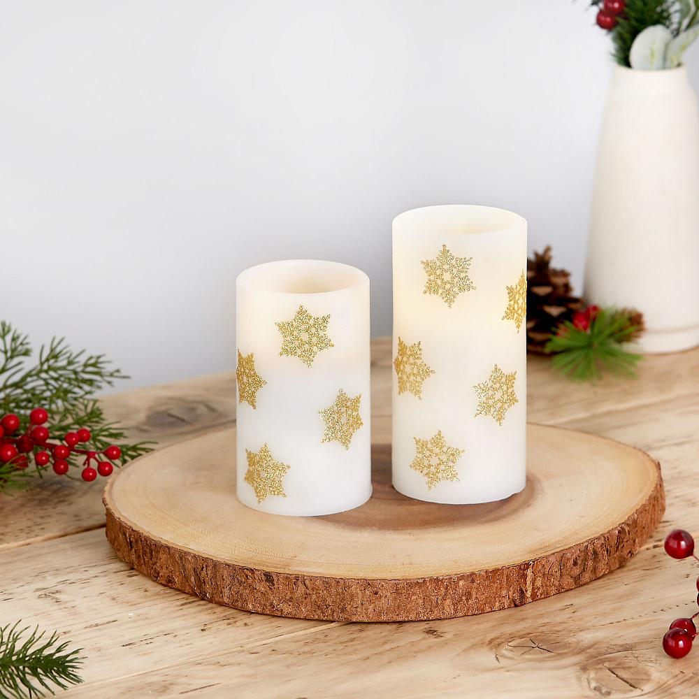 QVC Santa's Express Set Due Candele Senza Fiamma Con Decorazione Glitter