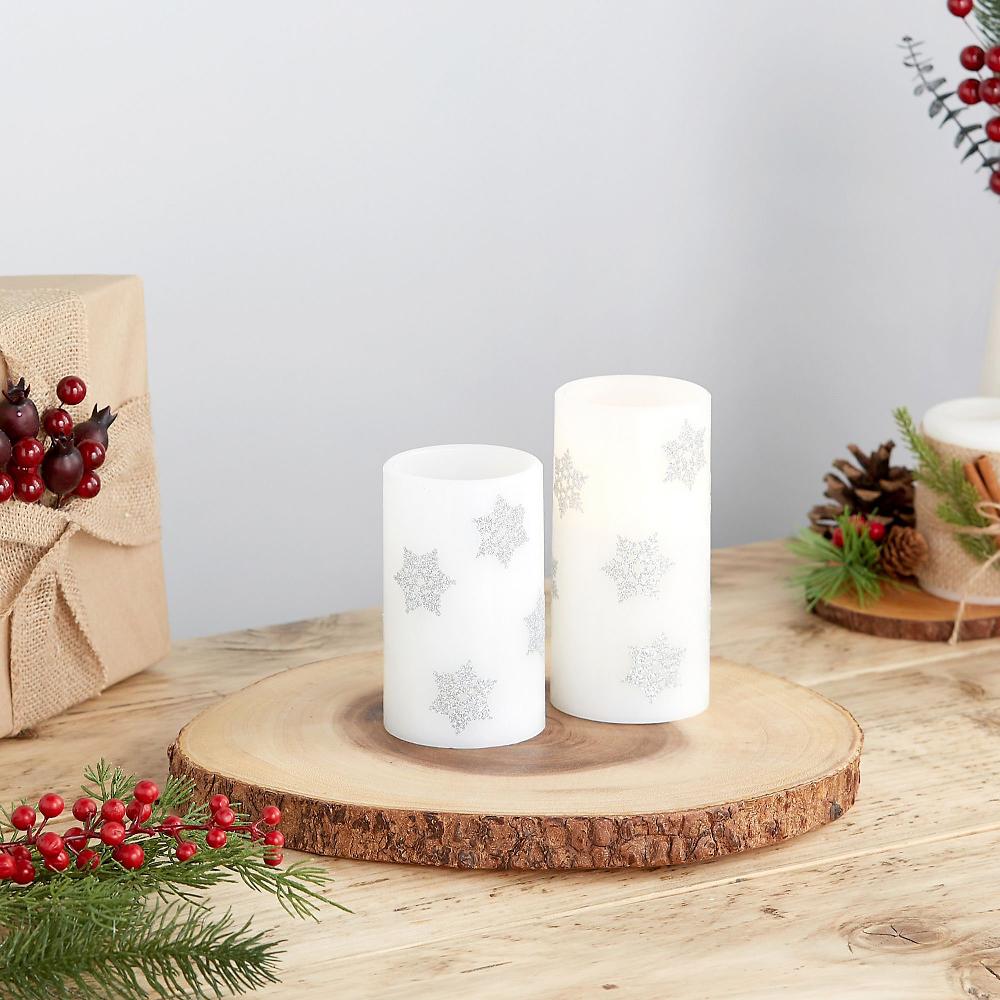QVC Santa's Express Set Due Candele Senza Fiamma Con Decorazione Glitter