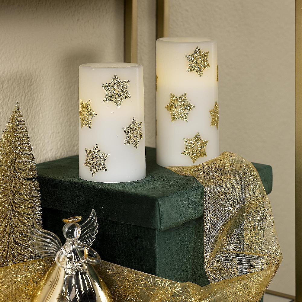 QVC Santa's Express Set due candele senza fiamma con decorazione glitter