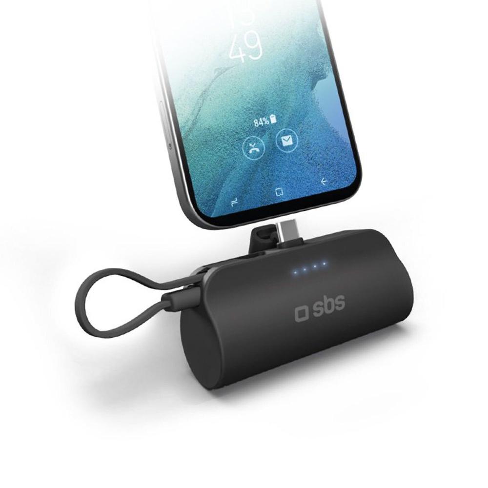 QVC SBS Powerbank 5000 mAh con funzione stand e cavo integrato