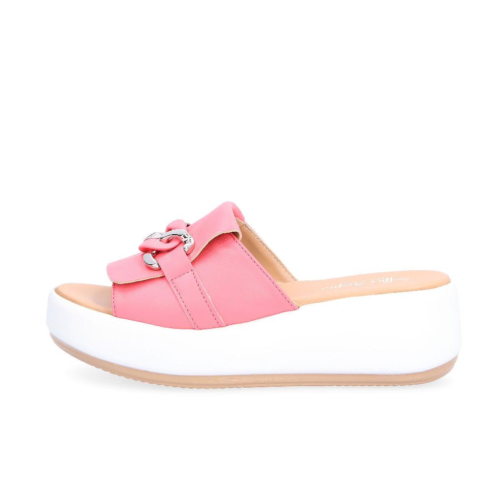 QVC Soffice Sogno Ciabatta In Pelle Con Accessorio Catena E Zeppa 6 Cm