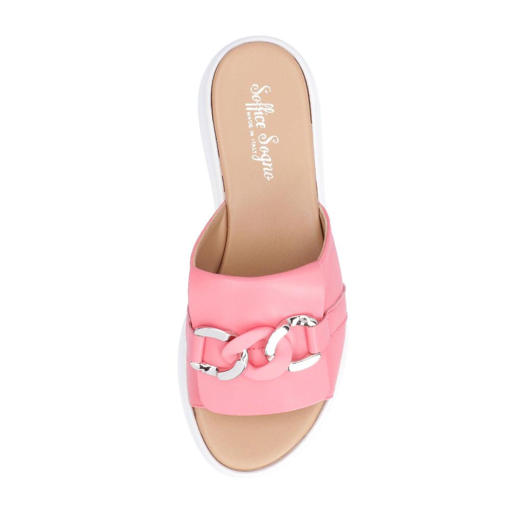 QVC Soffice Sogno Ciabatta In Pelle Con Accessorio Catena E Zeppa 6 Cm