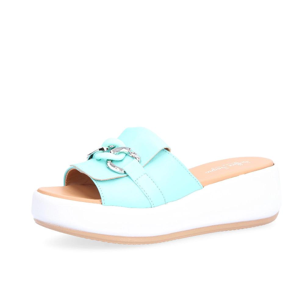 QVC Soffice Sogno Ciabatta in pelle con accessorio catena e zeppa 6 cm