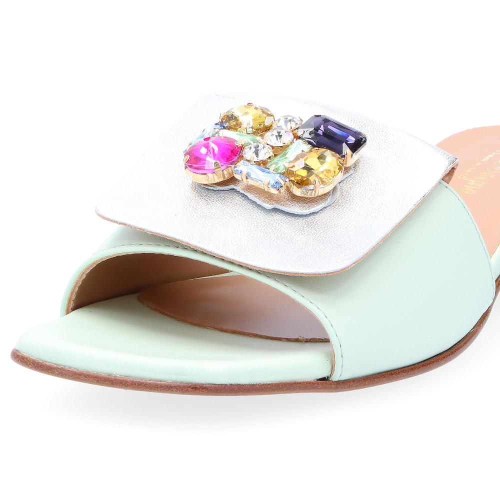 QVC Soffice Sogno Ciabatta In Pelle Con Applicazione Gioiello Tacco 3 Cm