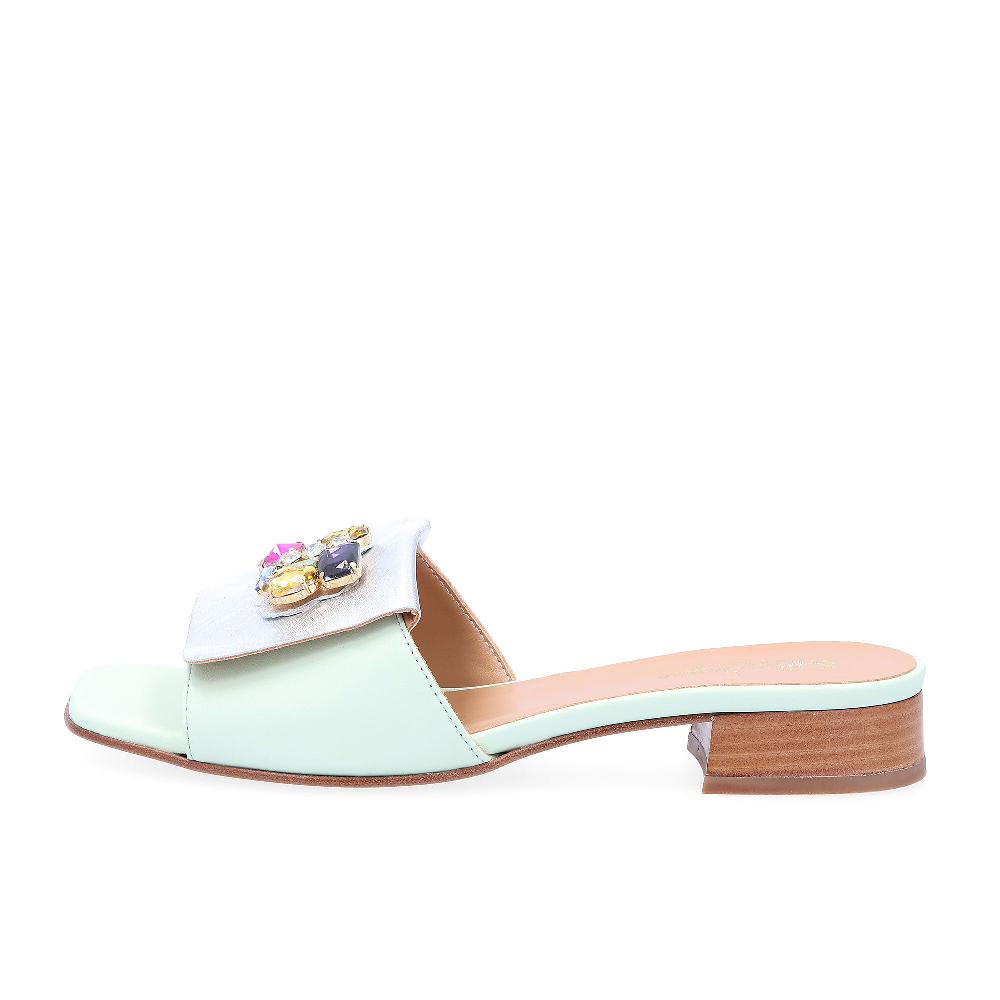 QVC Soffice Sogno Ciabatta In Pelle Con Applicazione Gioiello Tacco 3 Cm