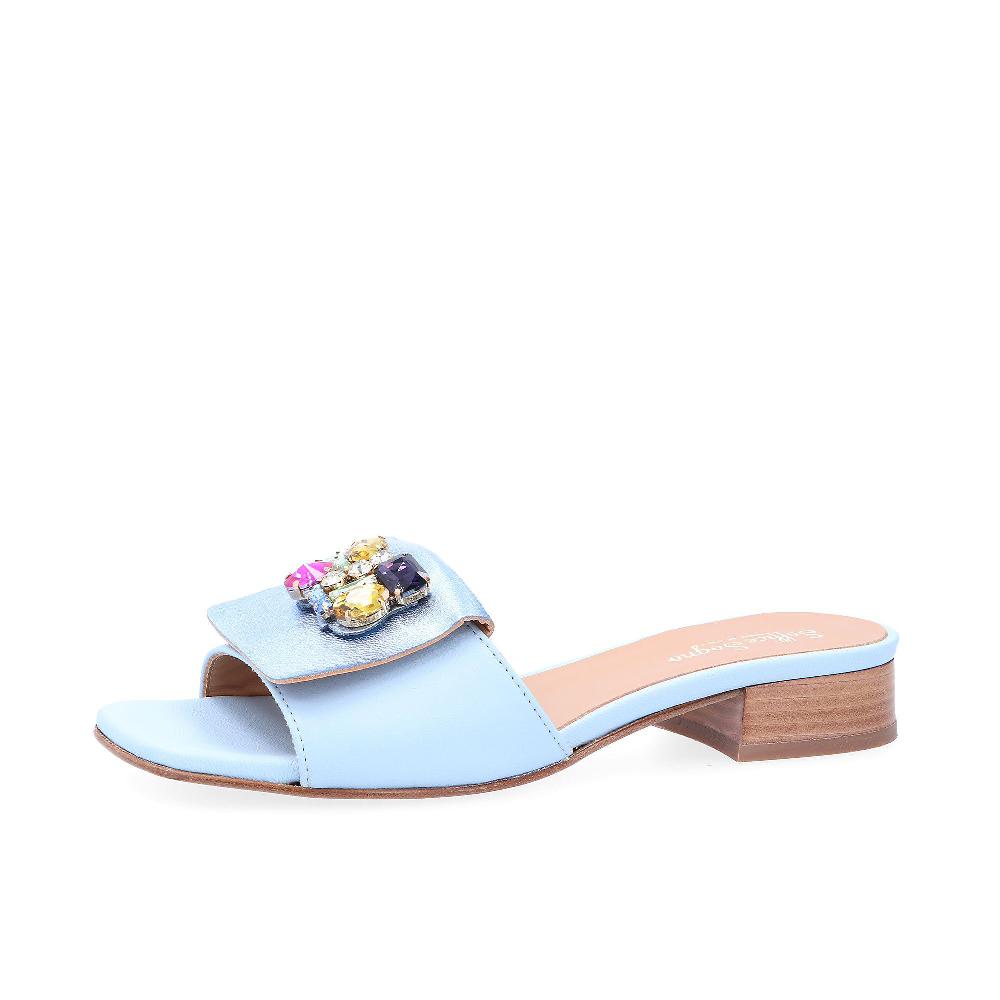 QVC Soffice Sogno Ciabatta in pelle con applicazione gioiello tacco 3 cm