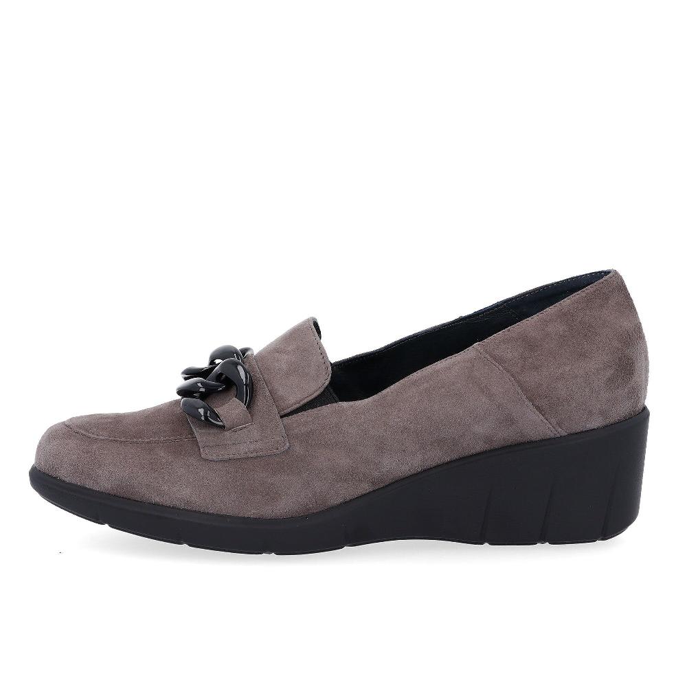 QVC Soffice Sogno Mocassini In Pelle Scamosciata Motivo Catena Zeppa 5 Cm