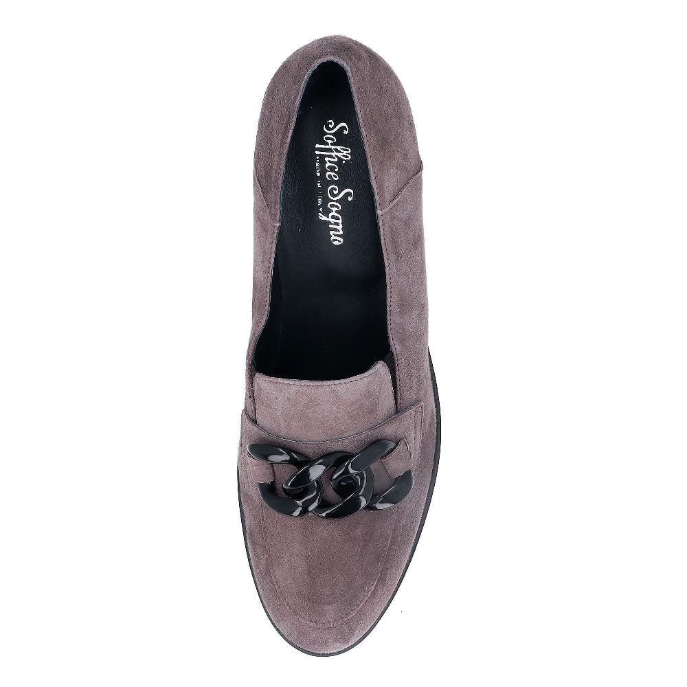 QVC Soffice Sogno Mocassini In Pelle Scamosciata Motivo Catena Zeppa 5 Cm
