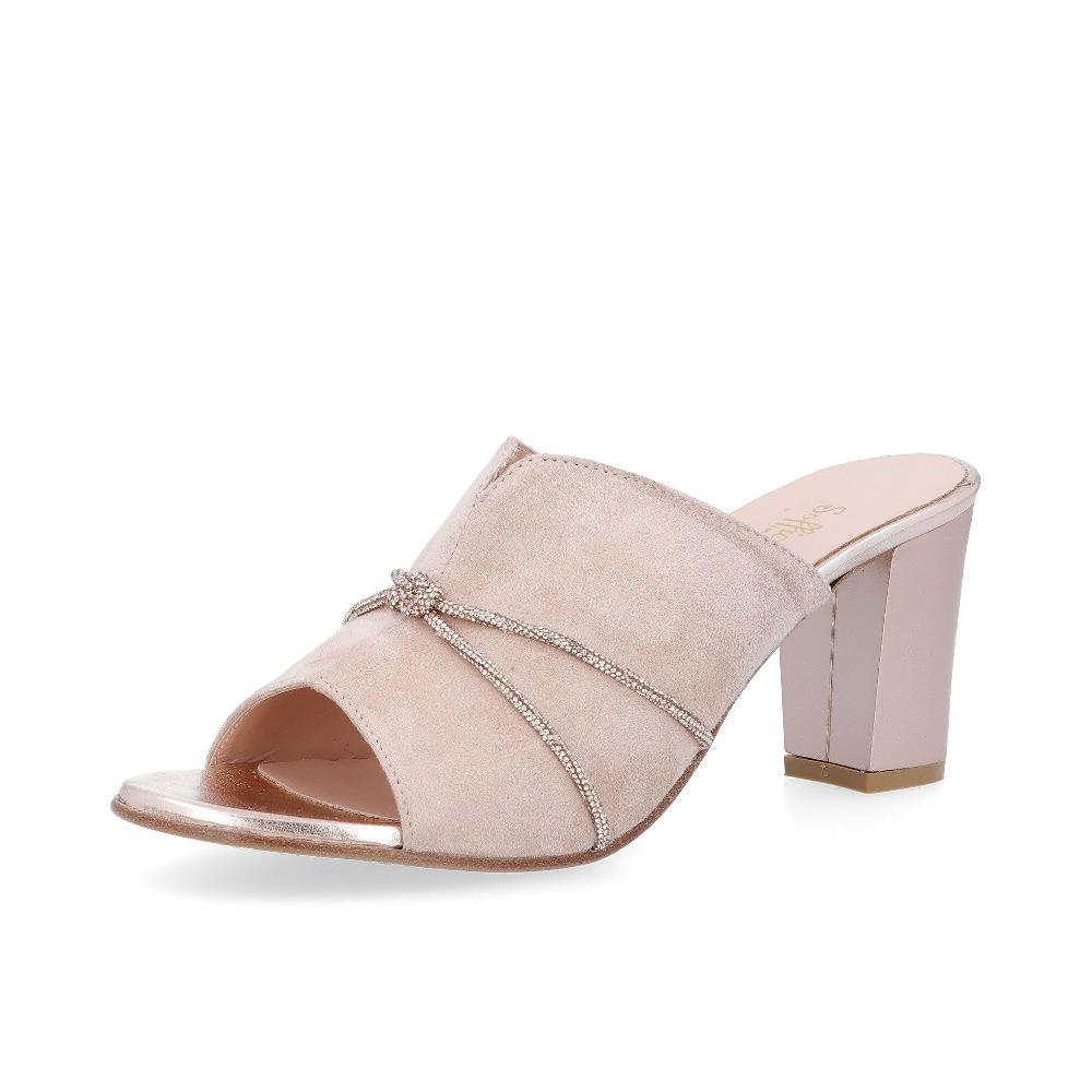 QVC Soffice Sogno Sabot in pelle con cordini incrociati tacco 8cm