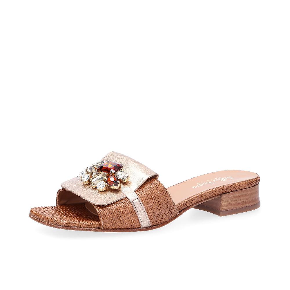 QVC Soffice Sogno Sabot in tessuto con inserto in pelle tacco 3 cm