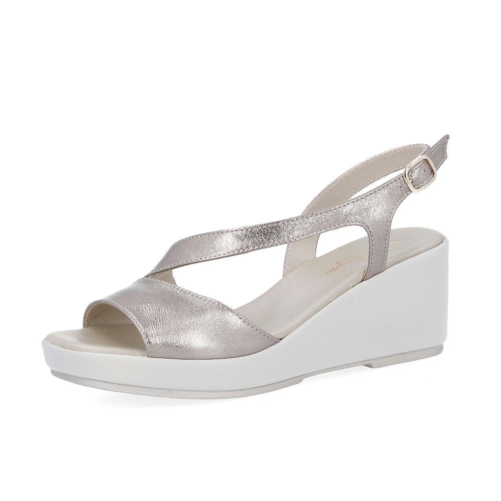 QVC Soffice Sogno Sandali in pelle laminata con zeppa 7 cm